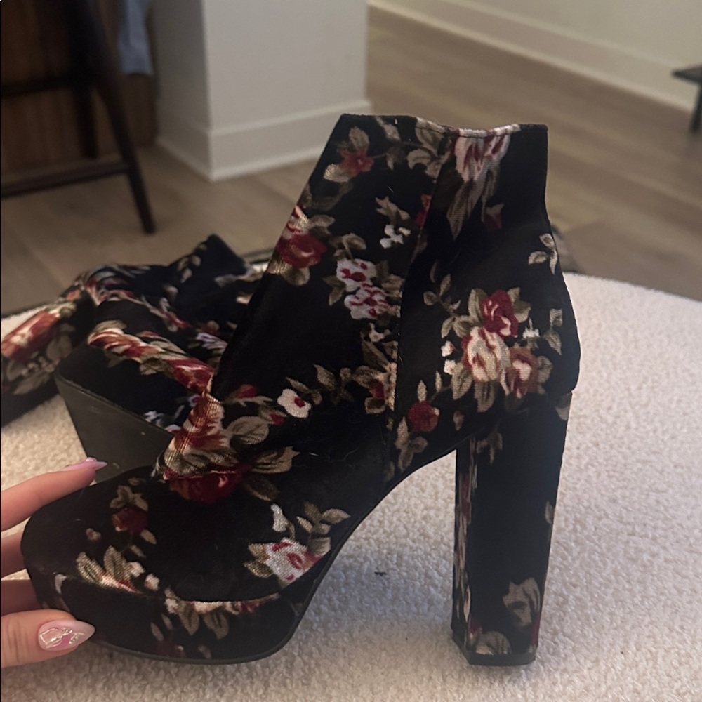Floral Velvet Ankle Boots